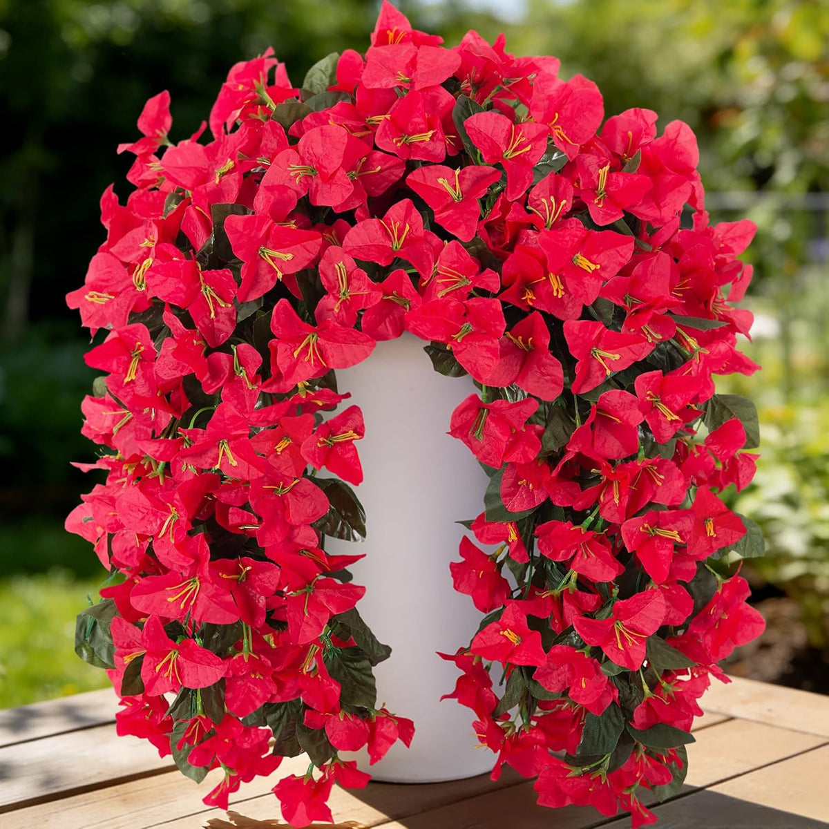 Fake Bougainvillea Artificial Flowers for Outdoors Decoration 2 Pcs Faux Hanging Flowers Plants for Outdoor Planters UV Resistant Silk Bougainvillea Vines for Front Door Porch Urn Patio Garden