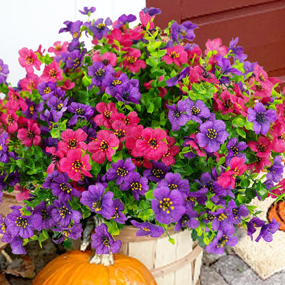 Artificial Flowers for Outdoor, UV Resistant Fake Silk Flowers, Realistic Faux Plants for Outside Indoor Porch Patio Window Box Planter Home Decor (20, Yellow Purple Rosy Pink Red)