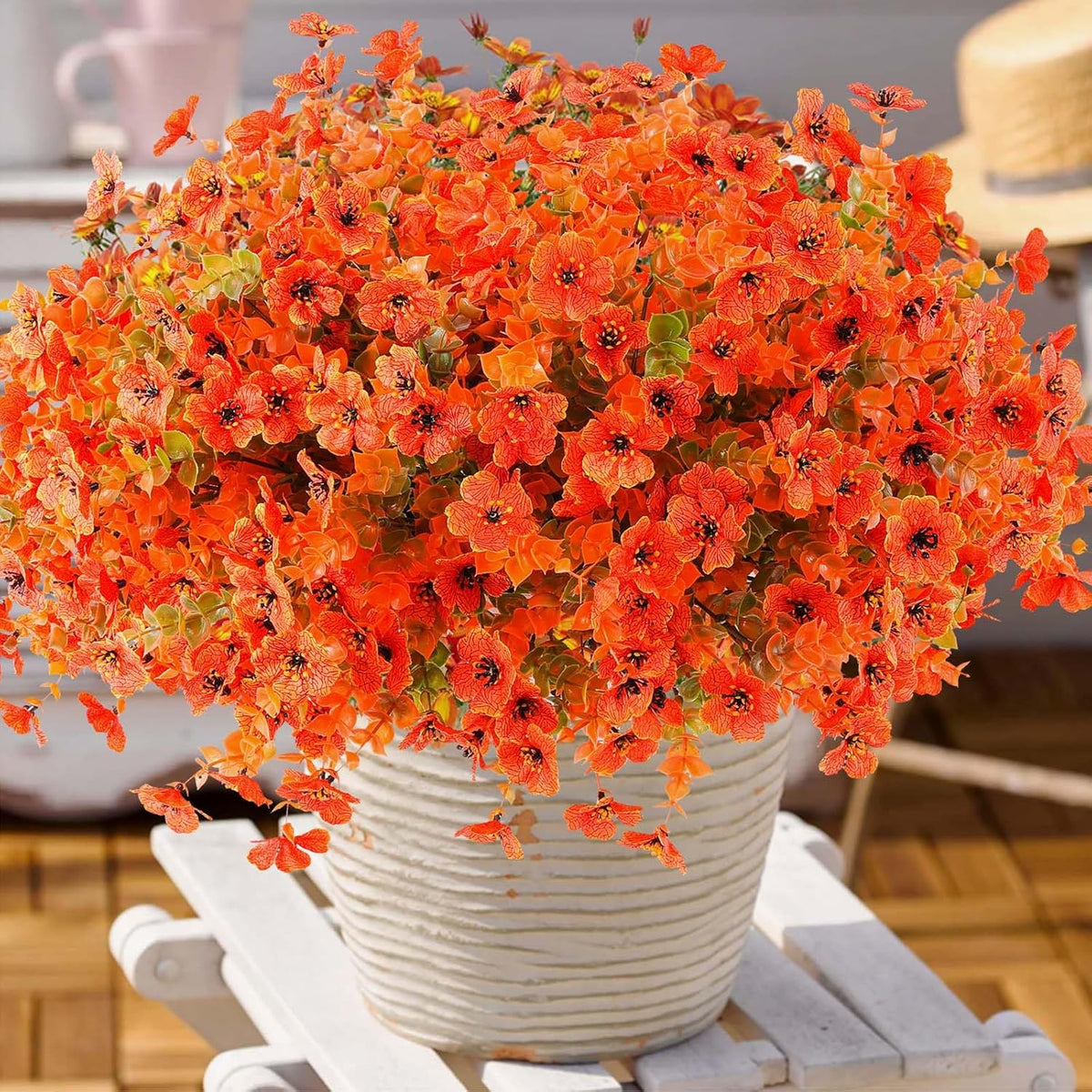 18 Pcs Artificial Mums Flowers Outdoor Plastic Fall Flowers Fake Mums Autumn Greenery Flower for Porch Window Box Farmhouse Thanksgiving Home Decor ((18, Orange)