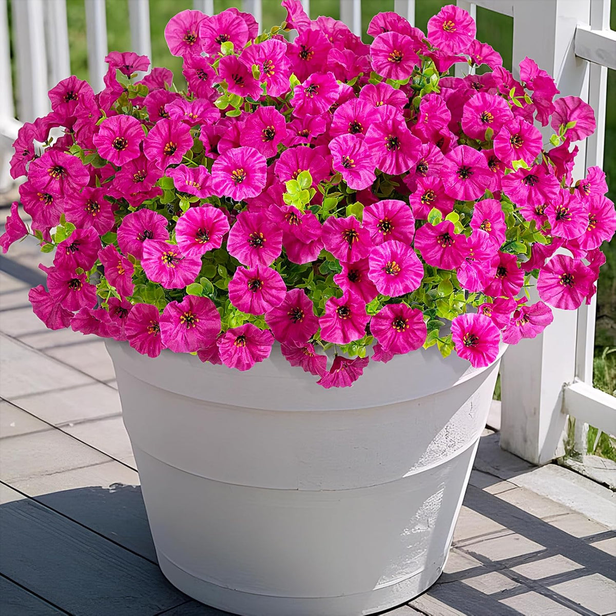 Artificial Flowers for Outdoors, 12 Bundles Fake Plastic Flower Plant, UV Resistant Faux Colorful Silk Morning Glory Petunias for Spring Summer Outside Garden Porch Front Door Decor, Purple