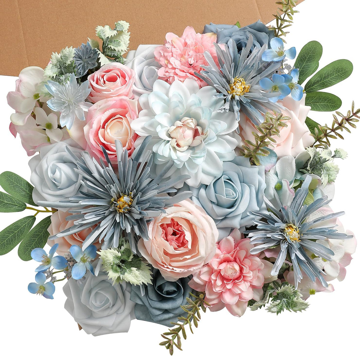 Dusty Rose Artificial Flowers Set - Fake Roses, Peonies, Silk Flowers with Stems for DIY Wedding Bouquets, Floral Arrangement, Table Centerpieces, Baby Shower, Home Decor