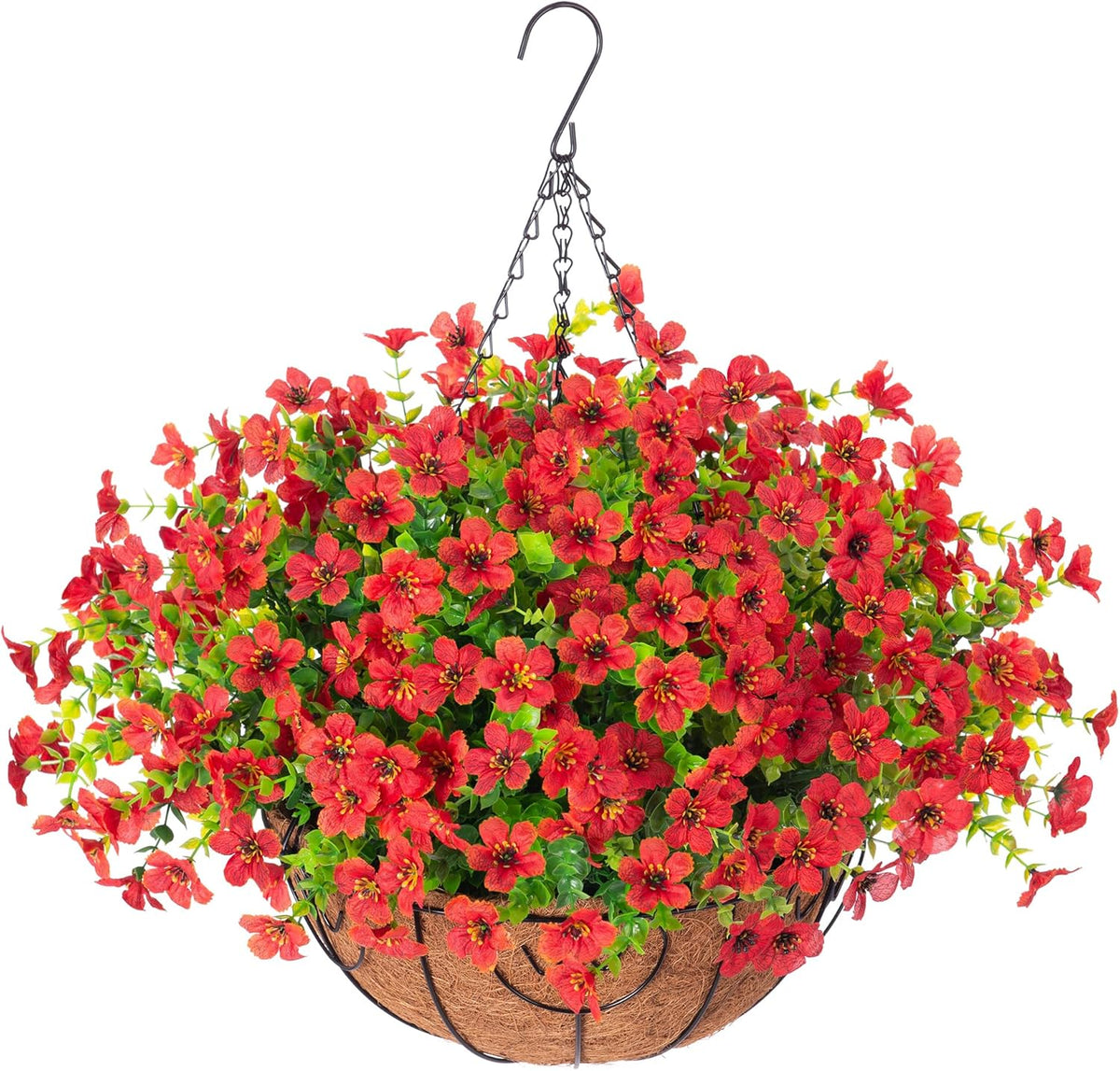 HyeFlora Artificial Fake Hanging Plants Flowers with Basket Outdoor Spring Decor, Faux Silk Pink Daisy in Pot Planter Realistic UV Resistant for Porch Home Indoor Patio Balcony Garden Yard