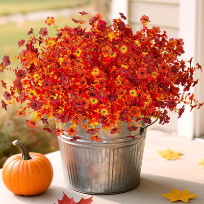Artificial Fake Mums Flowers for Outdoor Spring Summer Decor, 12 Bundles Faux Silk Plants Daisy for Planter Pot Colorful UV Resistant Look Real for Front Door Porch Patio Outside Yard(Red Pink)