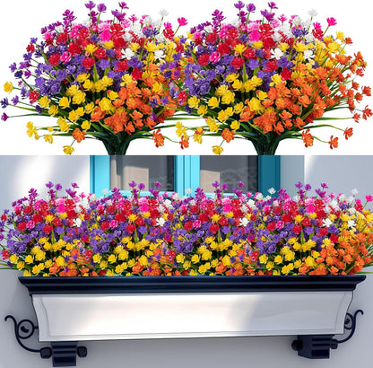 Lnoicy 20 Pcs Artificial Flowers for Outdoor, Plastic Flowers Decoration, UV Resistant Faux Flowers Shrubs, Artificial Plants for Indoor and Outdoor Garden Home Wedding Farmhouse (7 Colors)