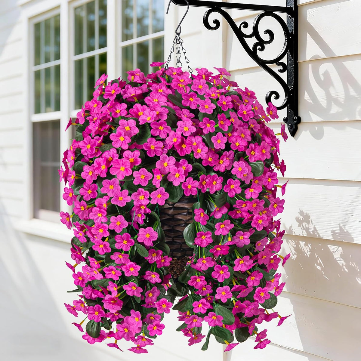 HyeFlora Artificial Fake Hanging Outdoor Flowers Plants Basket, Faux Silk Yellow Daisy Flowers UV Resistant Realistic Hanging Planter Orchid Vines for Outside Porch Patio Home Garden Yard Decoration