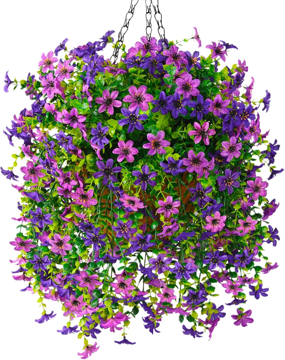 Artificial Hanging Flower Basket with UV Resistant Silk Daisies for Outdoor Decor