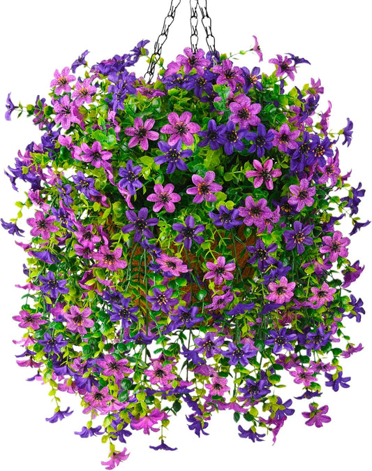 Artificial Hanging Flower Basket with UV Resistant Silk Daisies for Outdoor Decor