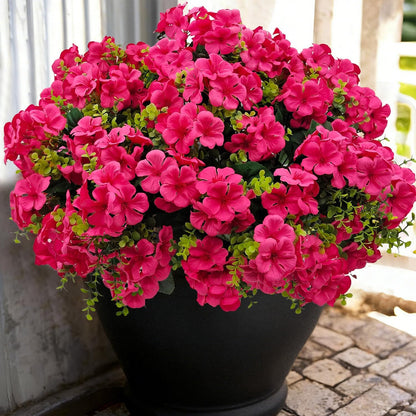 Artificial Geranium Flowers for Outdoor Decoration, 6 Bundles UV Resistant Silk Geranium Fake Plants Faux Flowers for Front Porch Garden Patio Window Box Outside Indoor Decor (Red)