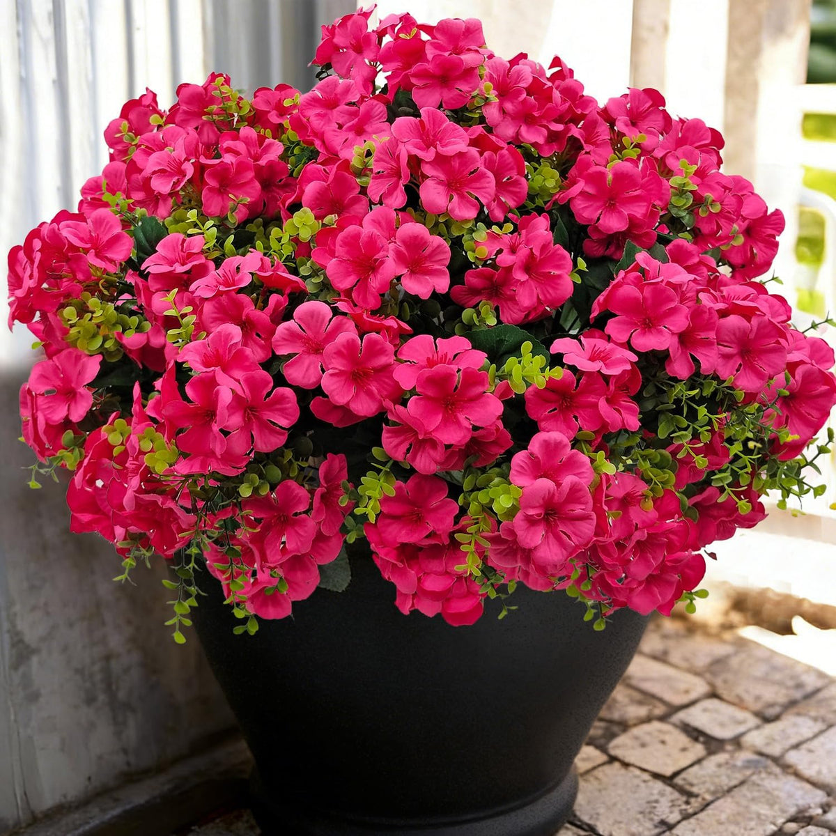 Artificial Geranium Flowers for Outdoor Decoration, 6 Bundles UV Resistant Silk Geranium Fake Plants Faux Flowers for Front Porch Garden Patio Window Box Outside Indoor Decor (Red)