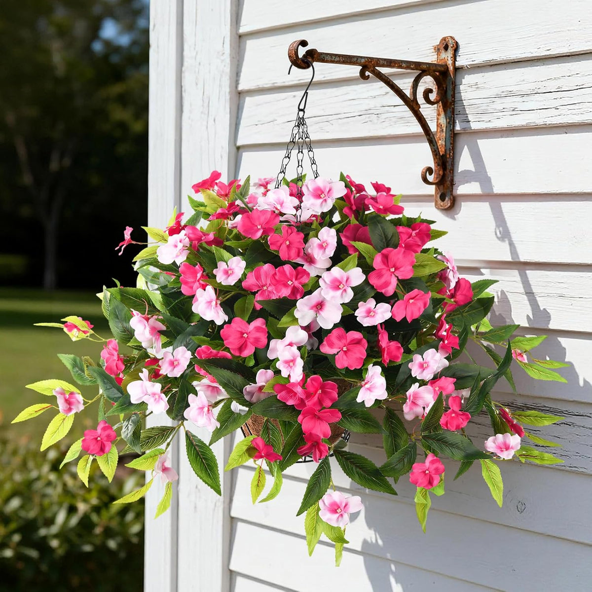 Hommyea Artificial Fake Hanging Flowers Plants Basket for Outdoors Outside Decoration UV Resistant Faux Silk Flowers Look Real Plastic Flowers for Spring Planters Home Porch Patio Garden Decor(purple)