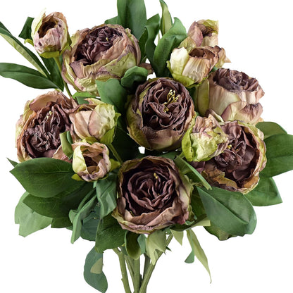FiveSeasonStuff Artificial Peony Bouquets, 2 Cream Beige & Moss Green Silk Flower Bundles for Wedding Centerpieces & Home Decor – Vintage Peonies