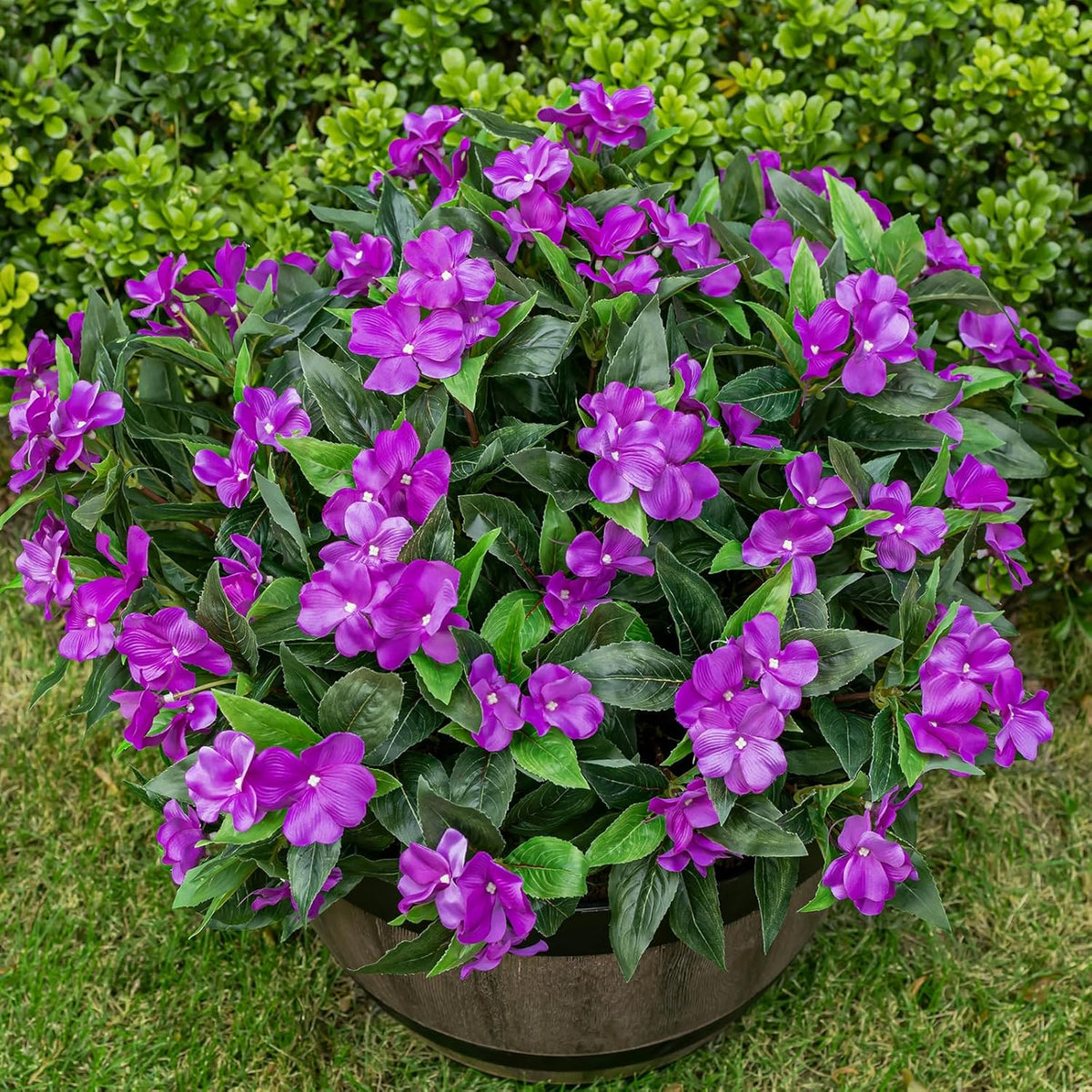 Artificial Fake Flowers for Outdoor Décor 6 Bundles UV Resistant Fake Plants for Planter Faux Impatiens for Home Porch/Garden Stunning（Rose Red）