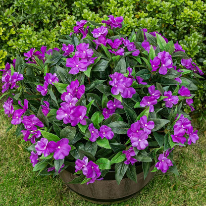 Artificial Fake Flowers for Outdoor Décor 6 Bundles UV Resistant Fake Plants for Planter Faux Impatiens for Home Porch/Garden Stunning（Rose Red）