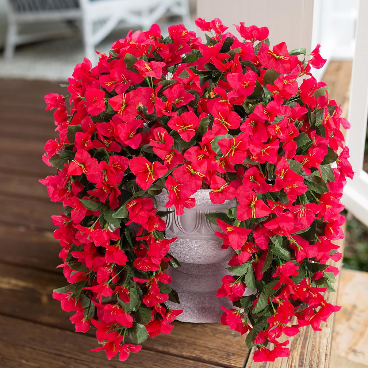 Faux Bougainvillea Artificial Flowers Plants for Outdoors Outside Decoration, 2 Pcs Purple Fake Flowers UV Resistant Look Real Silk Long Trailing Vines for Front Door Porch Planter Urn Patio Garden
