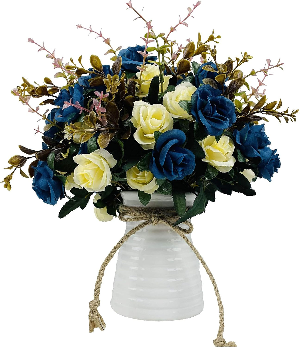 Artificial Hydrangea Flower Arrangements with Ceramic Vase for Home and Wedding Decor