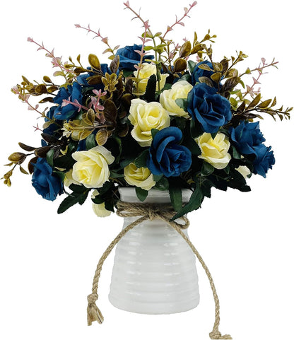 Artificial Hydrangea Flower Arrangements with Ceramic Vase for Home and Wedding Decor