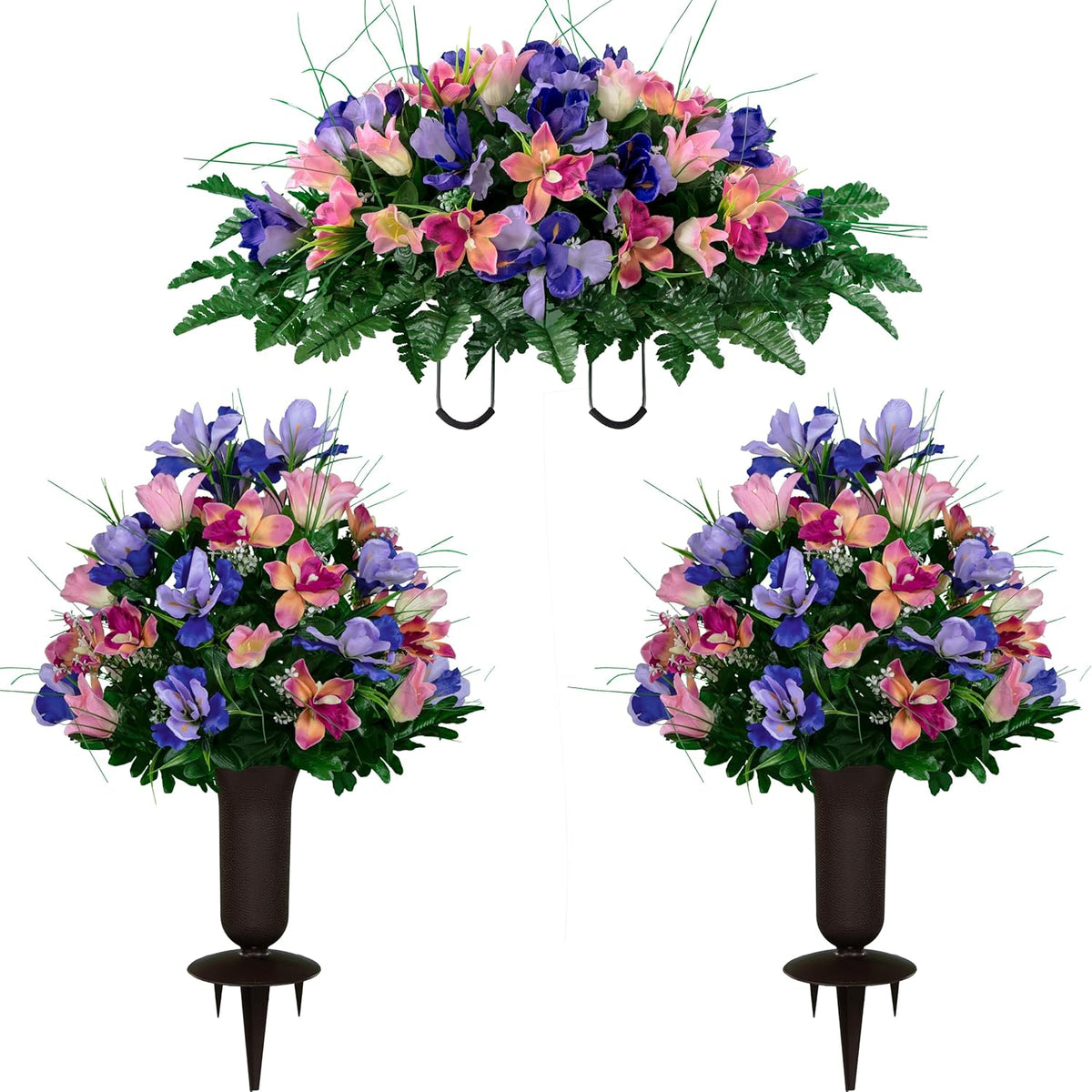 Sympathy Silks Ruby's Silk Flowers Artificial Flowers - Weighted Pot Bouquet Decoration - Height 18"-20" - Red Tulip and White Iris Potted Flowers