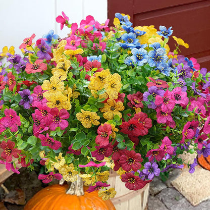 Artificial Flowers for Outdoor, UV Resistant Fake Silk Flowers, Realistic Faux Plants for Outside Indoor Porch Patio Window Box Planter Home Decor (20, Yellow Purple Rosy Pink Red)