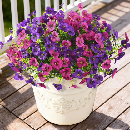 INQCMY Artificial Fake Pansy Flowers for Outdoor, 12 Pcs Faux Silk Pansies Flower for Spring Summer Decoration, UV Resistant Fake Plants for Outside Planter Porch Yard Patio Home Decor(Double Purple)