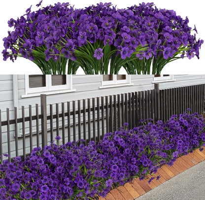 21 Bundles Artificial Outdoor UV Resistant Flowers No Fade Fake Outside Flowers Plastic Greenery Faux Shrubs Garden Porch Window Box Home Decoration(Purple)