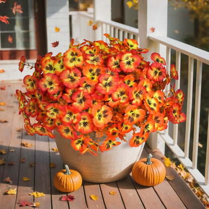 Artificial Flowers for Outdoor, UV Resistant Fake Pansy Flowers, Silk Faux Fowers for Outside Planters Home Garden Office Patio Front (18 Bundles)
