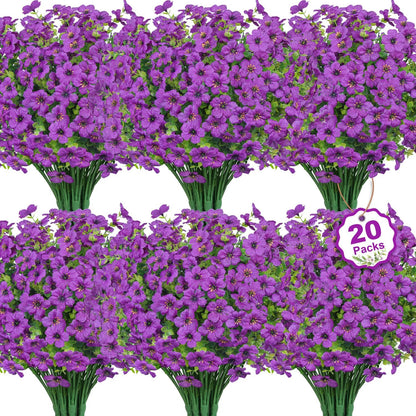 20 Bundles Artificial Flowers for Outdoors Decoration Fake Silk Flowers UV Resistant Faux Plants Artificial Daisy Eucalyptus for Spring Summer Garden Yard Porch Window Home Decor, Mixed