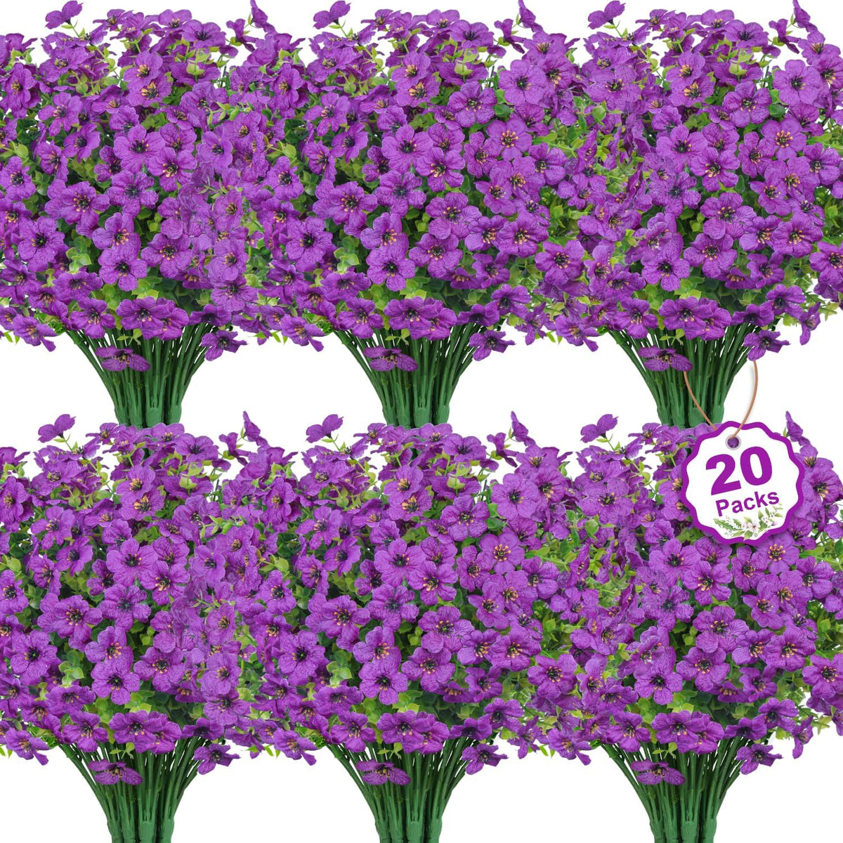 20 Bundles Artificial Flowers for Outdoors Decoration Fake Silk Flowers UV Resistant Faux Plants Artificial Daisy Eucalyptus for Spring Summer Garden Yard Porch Window Home Decor, Mixed