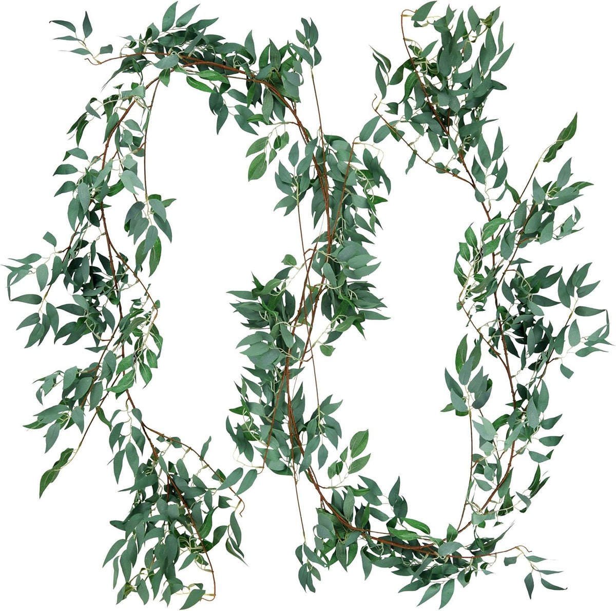 FiveSeasonStuff Artificial Natural Green Willow Garlands, Bendable Greenery Vine Leaves for Wedding Home Decoration (2 Pcs, 11.8 feet)