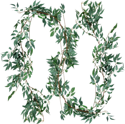 FiveSeasonStuff Artificial Natural Green Willow Garlands, Bendable Greenery Vine Leaves for Wedding Home Decoration (2 Pcs, 11.8 feet)