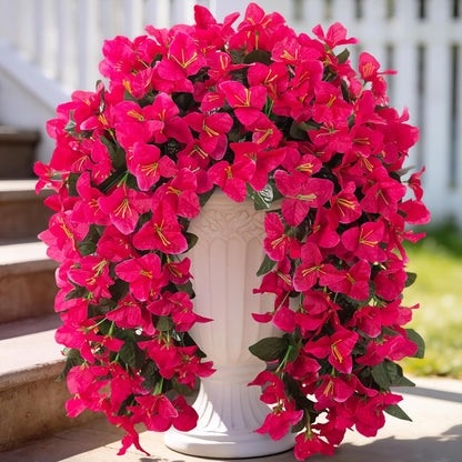 Fake Bougainvillea Artificial Flowers for Outdoors Decoration 2 Pcs Faux Hanging Flowers Plants for Outdoor Planters UV Resistant Silk Bougainvillea Vines for Front Door Porch Urn Patio Garden