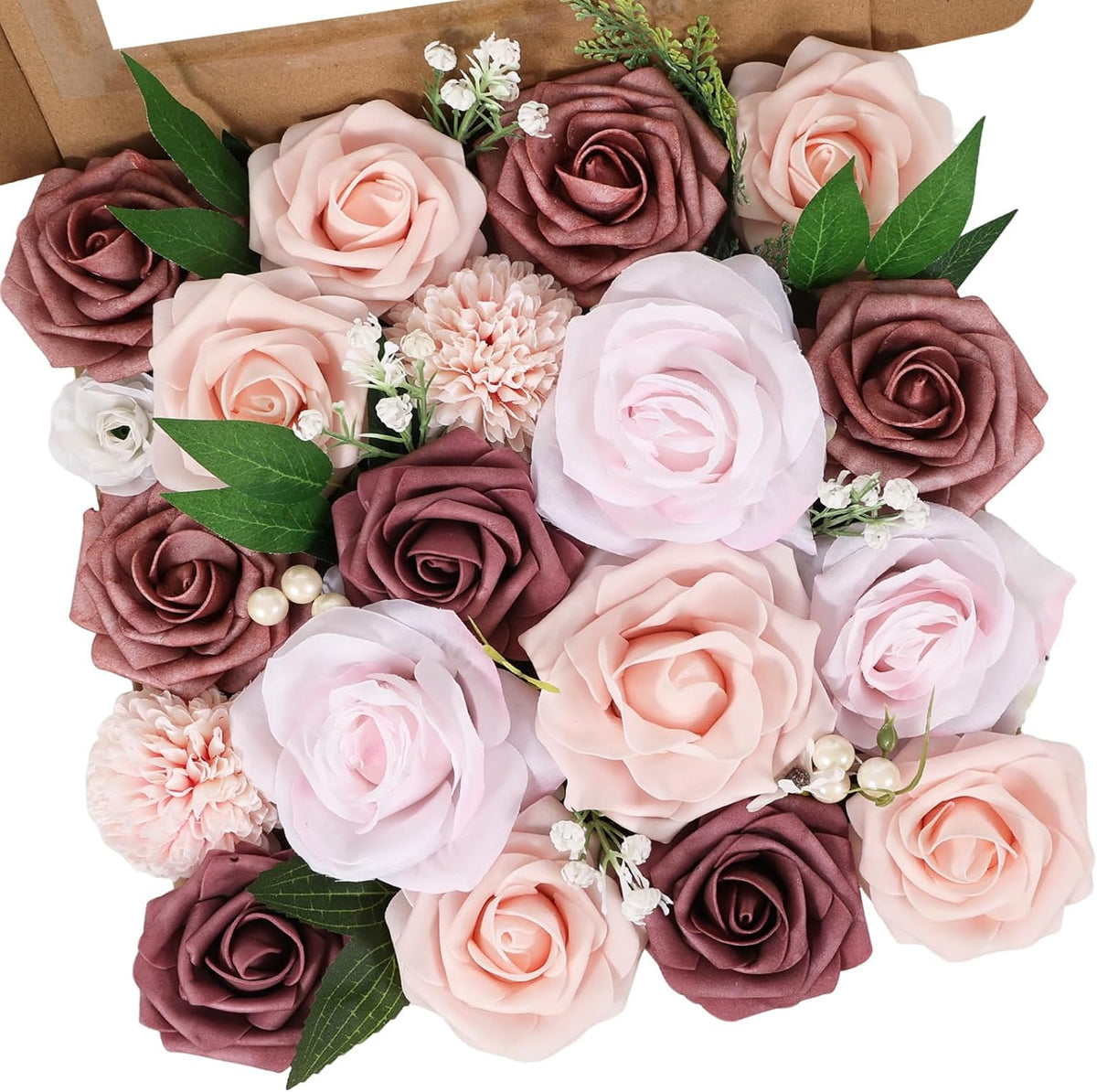 Artificial Flowers Combo Pink Roses with Stems Bouquets Box Set Bridal Wedding Shower Decorations Fake Floral for Party Table Centerpieces Home Decor