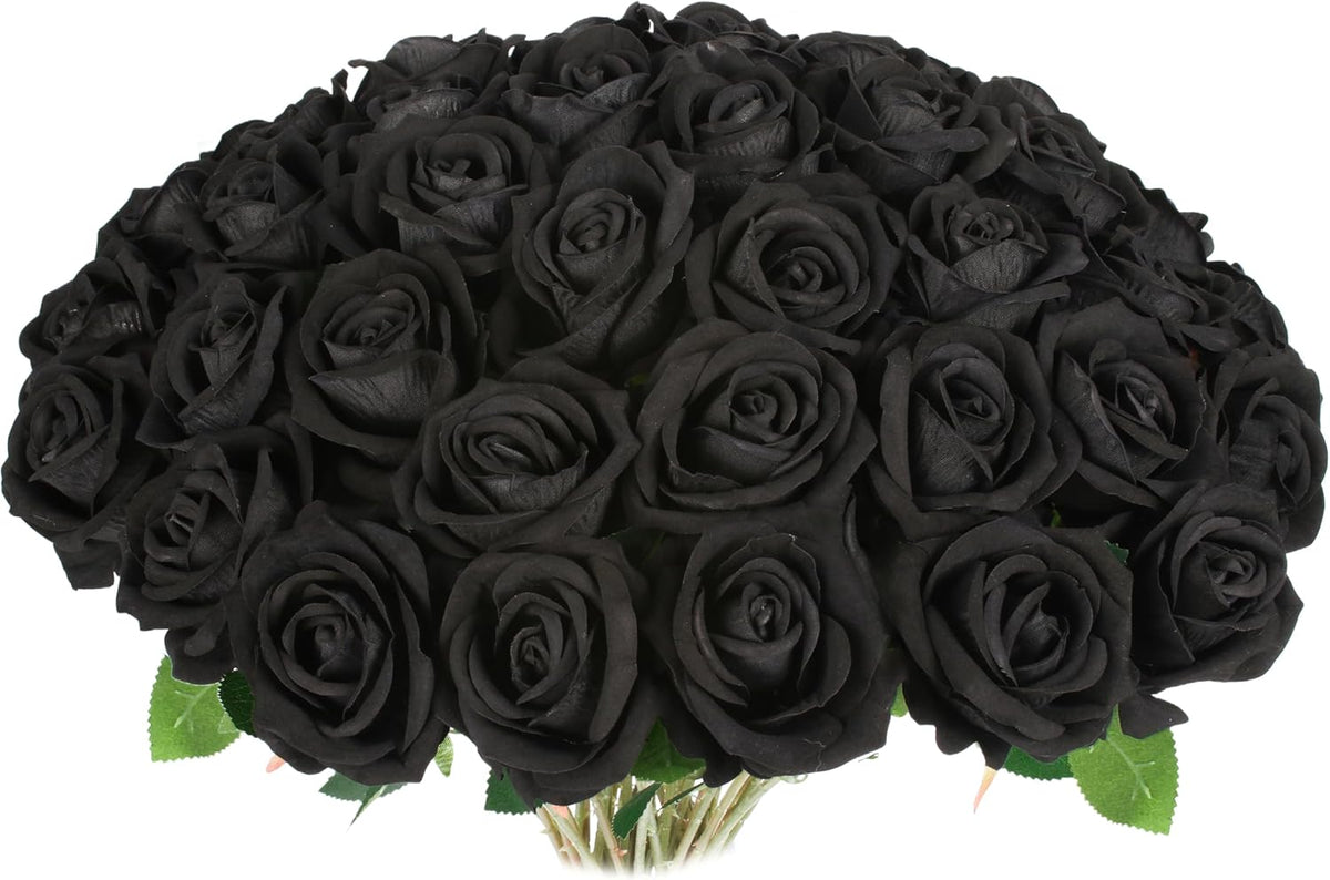 50 PCS Fake Pink Roses, Artificial Flowers Bulk Realistic Silk Faux Rose with Stems for Wedding Decoration Bridal Bouquet Birthday Celebrations DIY Floral Arrangement Home Decor