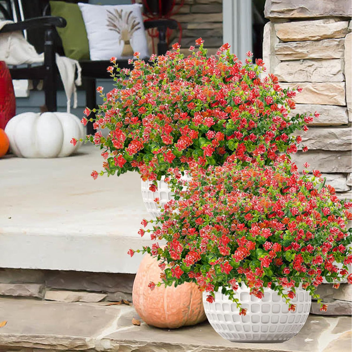 Outdoor Artificial Flowers UV Resistant, 20 Bundles Fake Realistic Floral Greenery Plants for Outside Porch, Window Boxes, Garden, Yard, Inside Home Table Decor, White