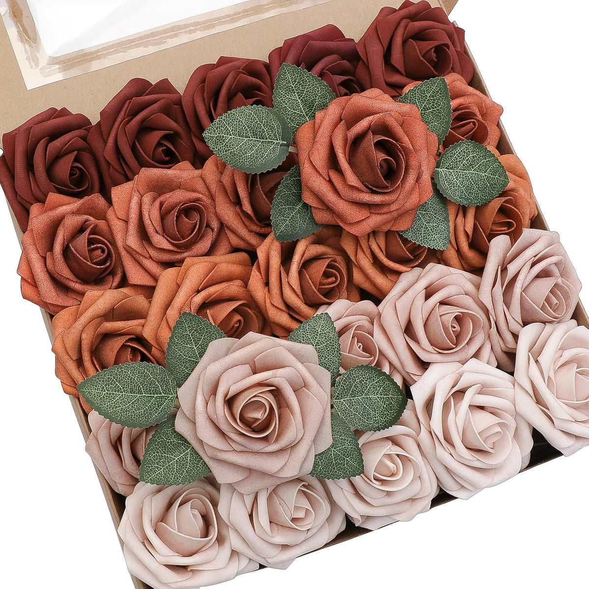 Floroom Artificial Flowers 25 Pcs Real Looking Lavender Purple Ombre Colors Foam Fake Roses with Stems for DIY Wedding Bouquets Bridal Shower Floral Centerpieces Party Tables Home Decorations
