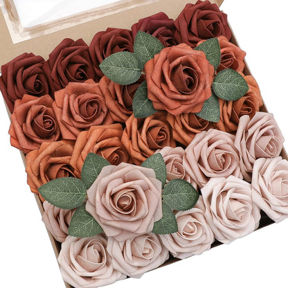 Floroom Artificial Flowers 25 Pcs Real Looking Lavender Purple Ombre Colors Foam Fake Roses with Stems for DIY Wedding Bouquets Bridal Shower Floral Centerpieces Party Tables Home Decorations