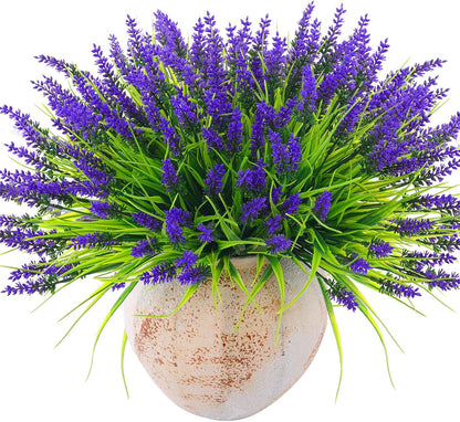 22 Pcs Artificial Outdoor Flowers UV Resistant Lavender Fake Greenery Plants Grass with Purple Flowers for Pot Decor for Window Garden Patio Hanging Planter Pathway Front Porch (22, Purple)
