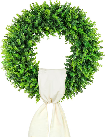 DDHS 20" Boxwood Wreaths Front Door Artificial Spring Wreath. Wreaths for Front Door Farmhouse Wedding Green Year Round Indoor Outdoor for Summer Wreath St Patricks Day Decorations -(Hello Sign)