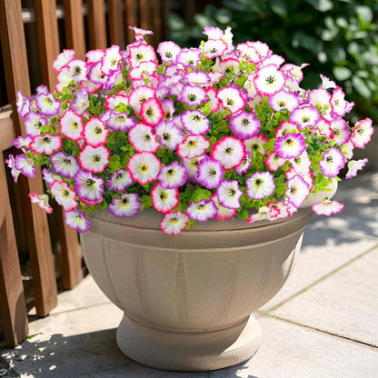Artificial Flowers for Outdoors, 12 Bundles Fake Plastic Flower Plant, UV Resistant Faux Colorful Silk Morning Glory Petunias for Spring Summer Outside Garden Porch Front Door Decor, Purple