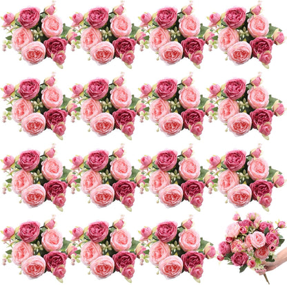 16 Bundles Artificial Peonies Silk Peonies Faux Flower Bouquet Fake Peony Flower Arrangements Table Centerpieces for Vase Wedding Party Boho Home Office Decoration Bulk (Pink, Purple)