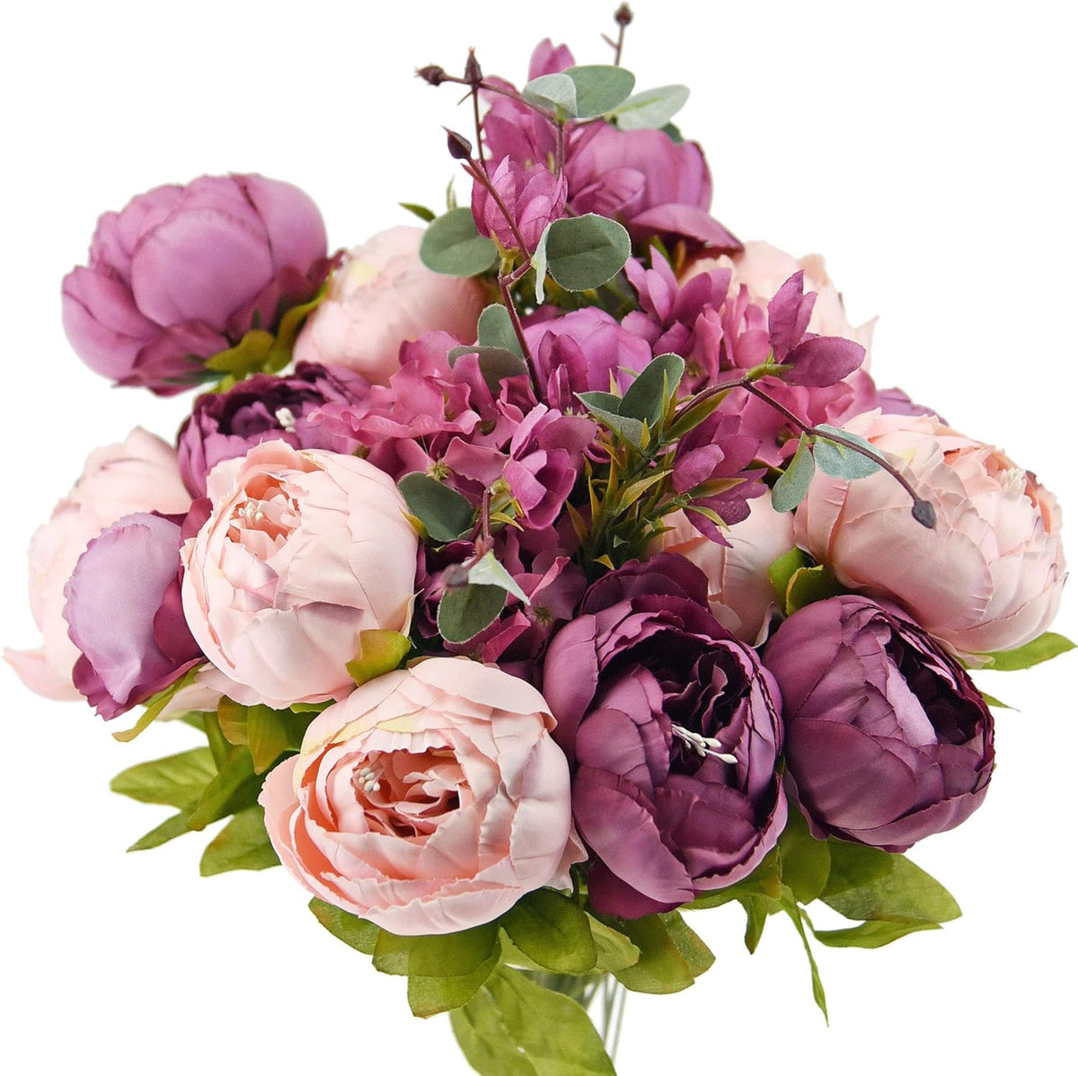 FiveSeasonStuff Artificial Peony Bouquets, 2 Cream Beige & Moss Green Silk Flower Bundles for Wedding Centerpieces & Home Decor – Vintage Peonies