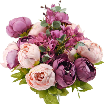 FiveSeasonStuff Artificial Peonies Bouquet – Set of 2 Whimsical Lavender Bliss Silk Flowers, Purple and White Blooms, Multiple Stems per Main Stem, for Weddings, Home Decor, DIY Floral Arrangements