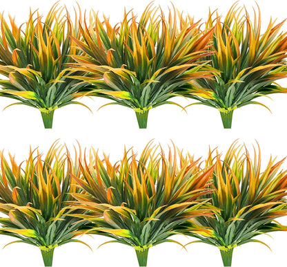 8 Bundles Artificial Plants Bushes Outdoor UV Resistant Fake Flowers Grass Bulk Faux Plastic Greenery for Fall Winter Summer Outside Window Box Planter Front Porch Yard Floral Arrangements