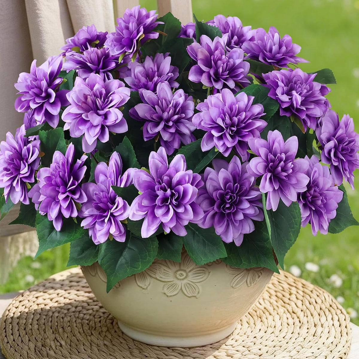 VIERENA 16 Bundles Artificial Dahlia Flowers for Outdoors Spring Summer Decor, No Fade Silk Flower Faux Dahlias Plant Arrangement for Home Garden Balcony Farmhouse（Mixed Color）