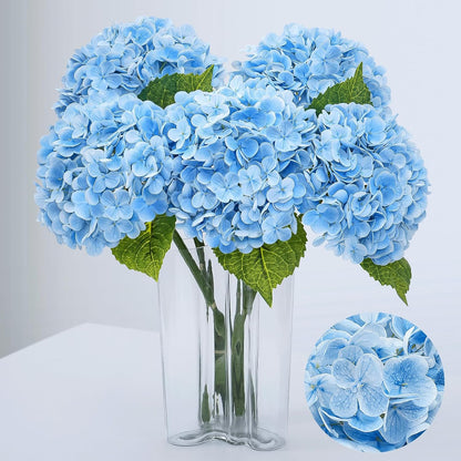 Waipfaru 21" Real Touch Blue Hydrangea Artificial Flowers with Long Stem & Leaves, Full Latex Faux Hydrangea Flowers for Home Decor Party Floral Arrangements Wedding Bouquets Centerpieces, 4Pcs