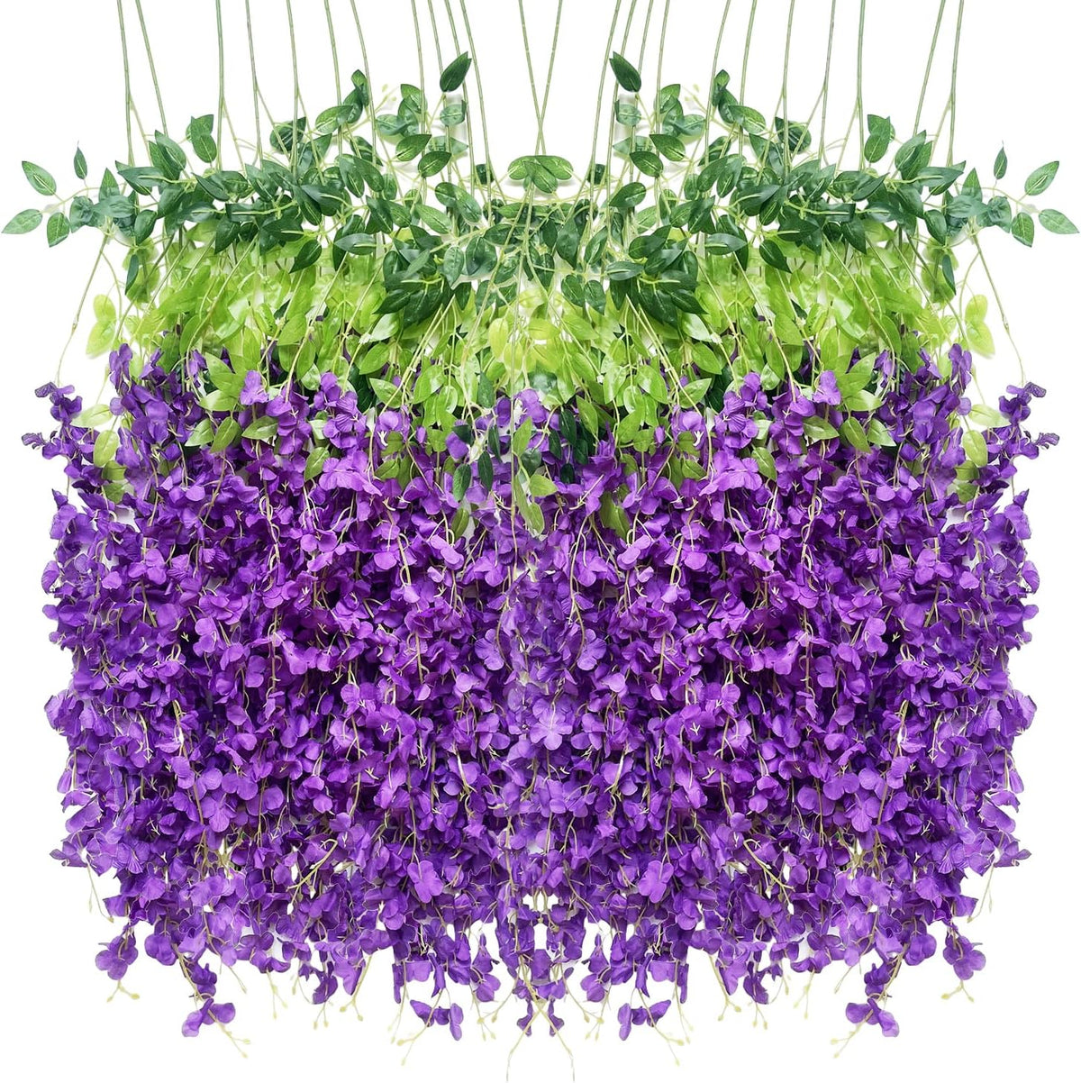 Artificial Wisteria Hanging Flowers-Fake Wisteria Flower Garland Silk Vines Rattan Decor for Home Wedding Arch Wall Garden Greenery Bedroom Outdoor Office Party Decoration (24, Purple)