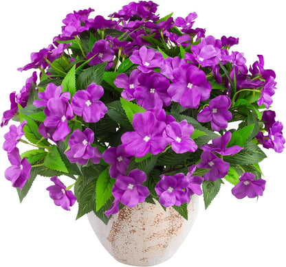 Daynight 4 Pcs Artificial Impatiens Flowers for Outdoor Flowers UV Resistant Faux Red Flowers Impatiens Bushes Silk Artificial Flowers Bouquet for Patio Garden Porch Decor (4, Red)