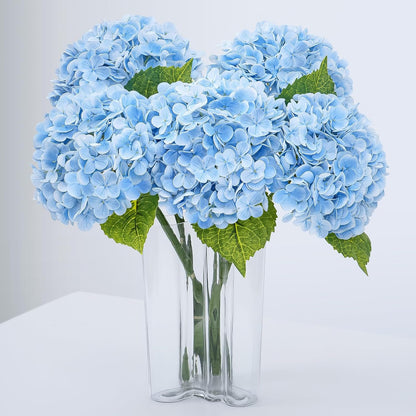 Waipfaru 21" Real Touch Blue Hydrangea Artificial Flowers with Long Stem & Leaves, Full Latex Faux Hydrangea Flowers for Home Decor Party Floral Arrangements Wedding Bouquets Centerpieces, 4Pcs