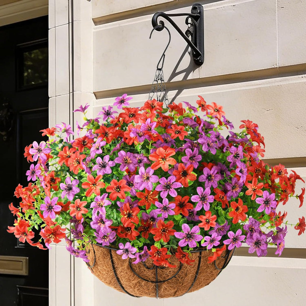 Artificial Flowers Hanging Basket for Outdoor Decoration, 12 Bundles UV Resistant Faux Silk Plants