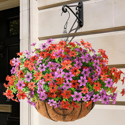 Artificial Flowers Hanging Basket for Outdoor Decoration, 12 Bundles UV Resistant Faux Silk Plants