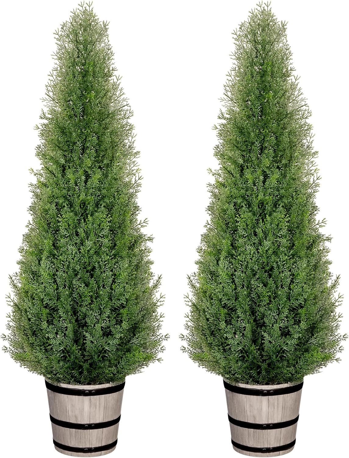 3FT UV-Resistant Artificial Triple Ball Boxwood Topiary Set of 2, All-Weather Outdoor & Indoor Decor for Garden, Porch, Entryway